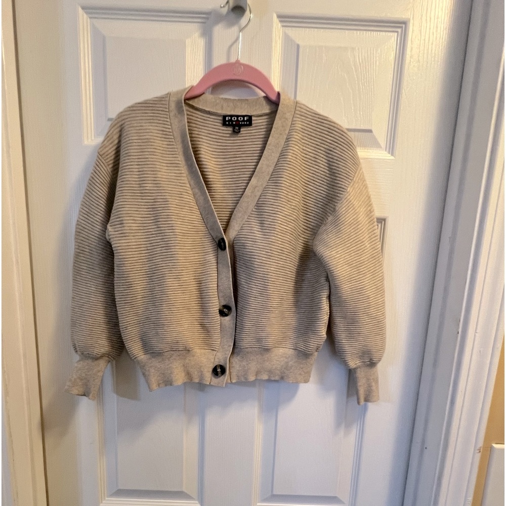 Poof New York Button Down Ribbed Long Sleeve Beige Sweater Size Medium